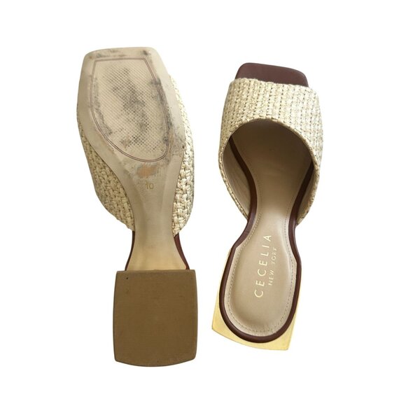 CECELIA NEW YORK Straw Gold Block Heels Sandals Size 10 - Picture 5 of 13